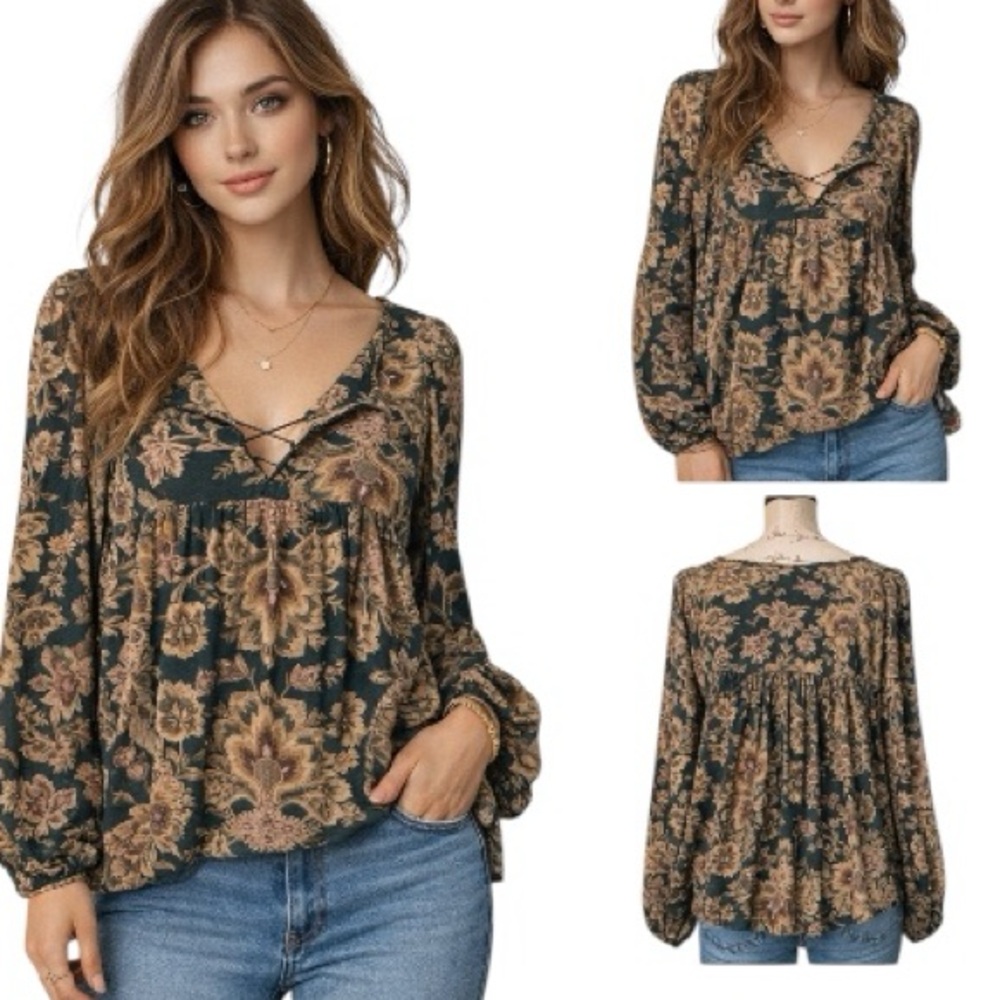 Ralph Lauren Cottagecore Floral Paisley Long Sleeve V Neck Peasant Blouse M